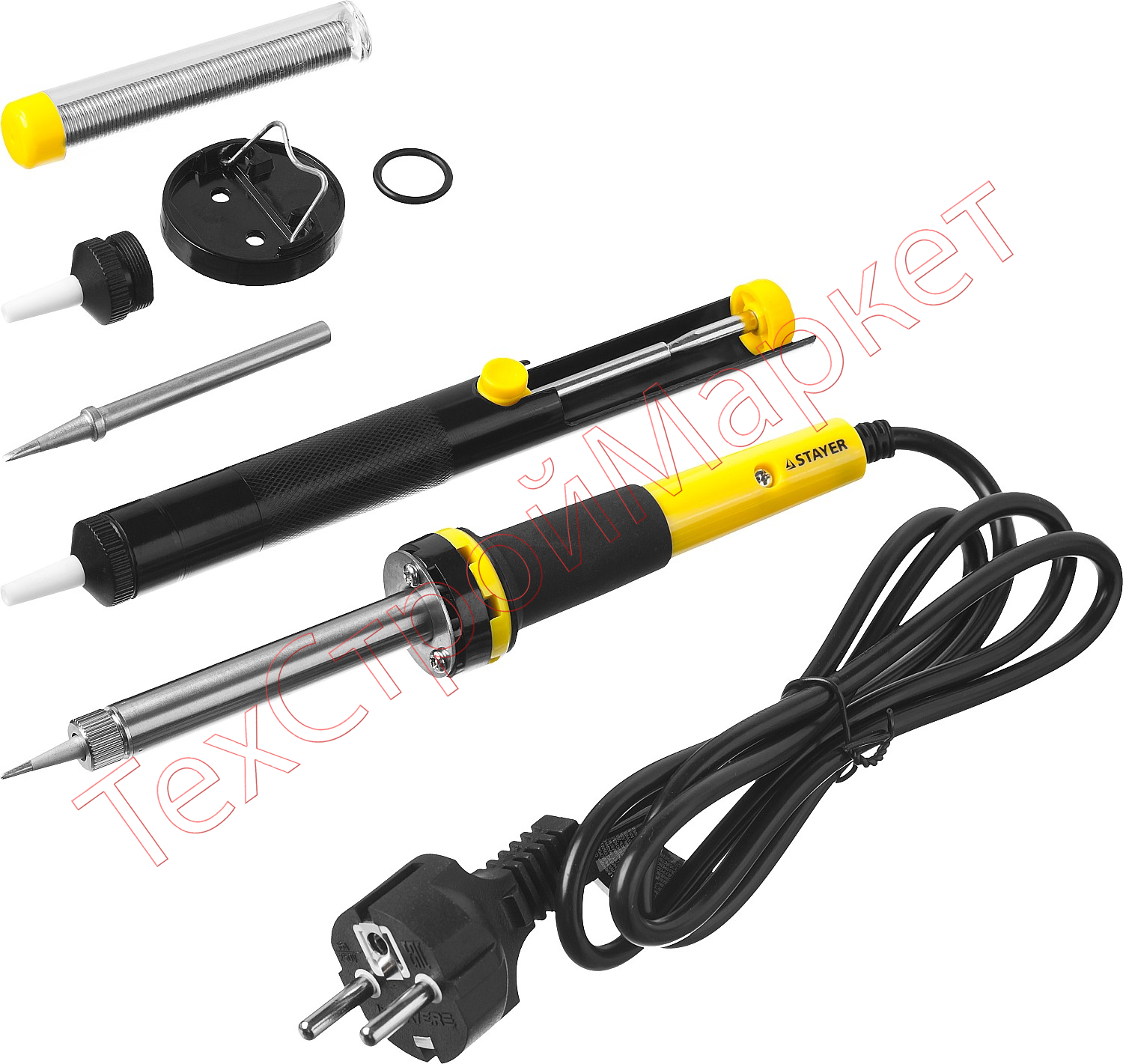 Набор для паяльных работ, паяльник 55300 + подставка + припой + жало сменное + шприц + насадка на жало, 60 Вт STAYER "PROFI" PROTerm