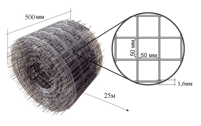 Сетка кладочная в рулоне ячейка 50*60 (0,5м*25м) d-1,5мм