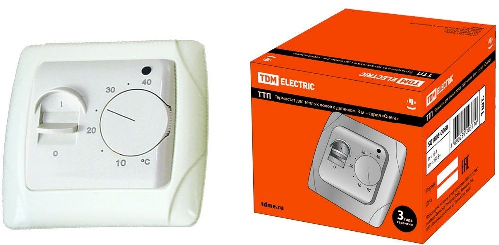 Термостат для теплых полов ТТП 16А 250В с датчиком 3м "Онега" белый TDM 
