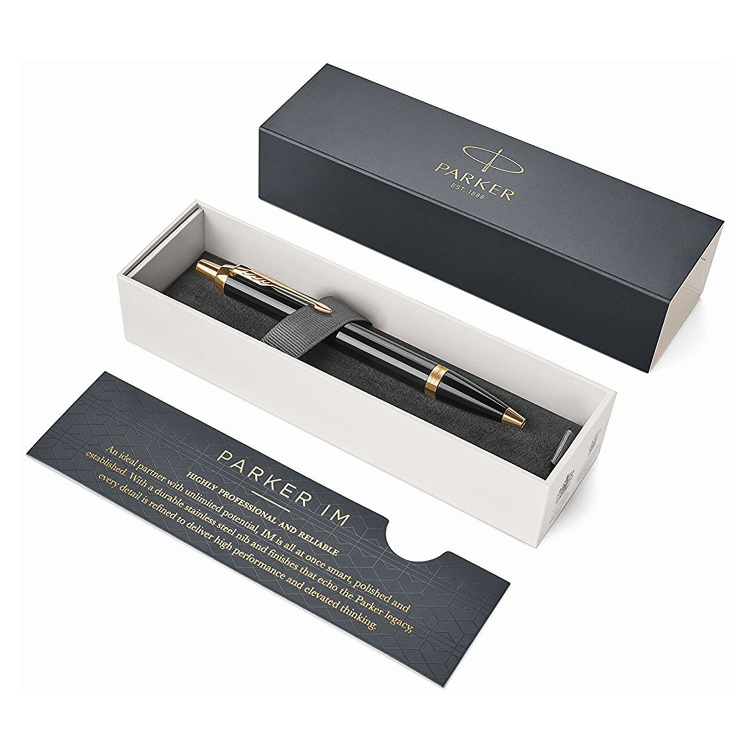 Ручка шариковая PARKER "IM Core Black Lacquer GT", корпус черный глянцевый лак, позолоченные детали, синяя, 1931666