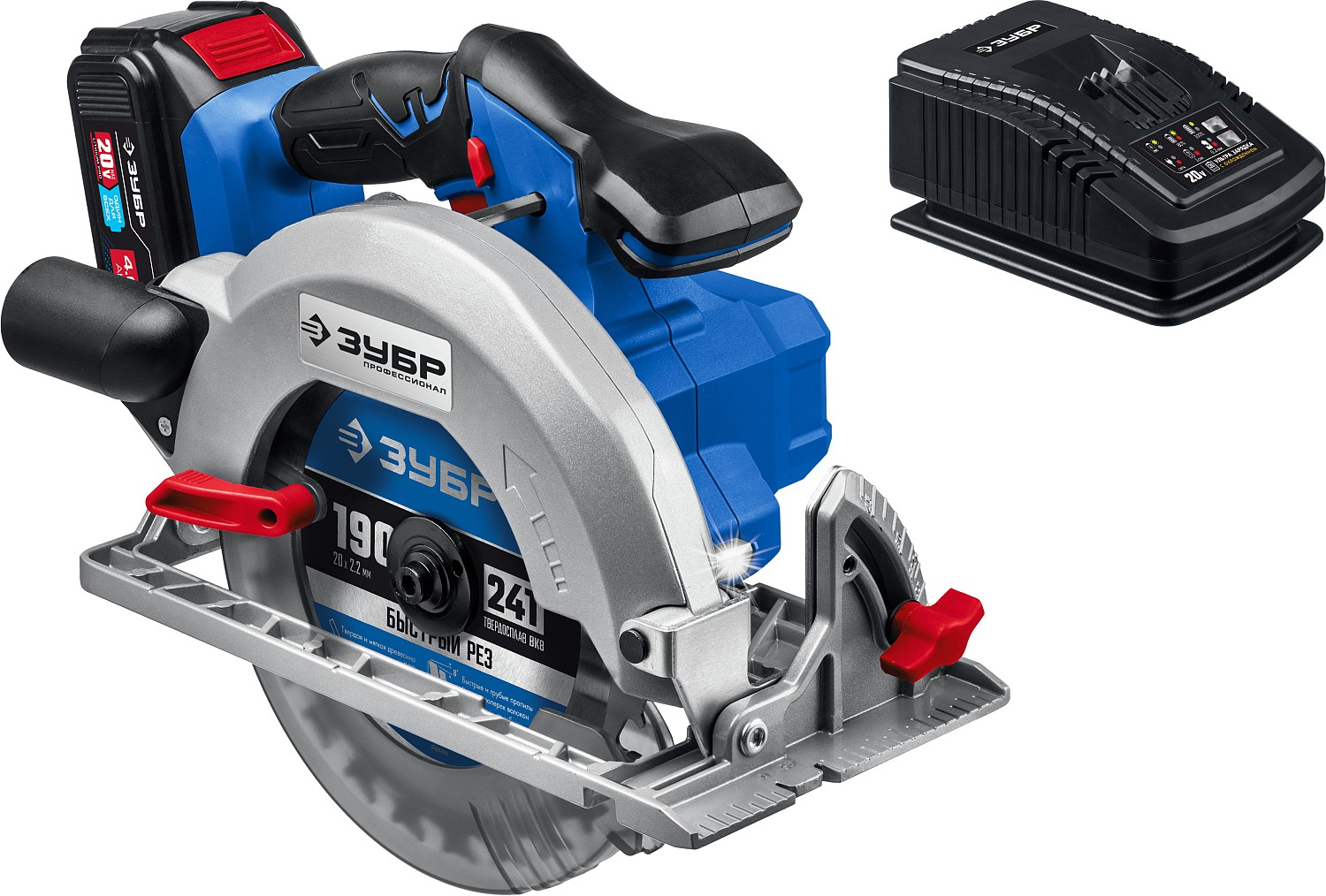 Пила циркулярная аккумуляторная ЗУБР Профессионал CPB-190-41 (20В 1 АКБ (4Ач), в сумке)