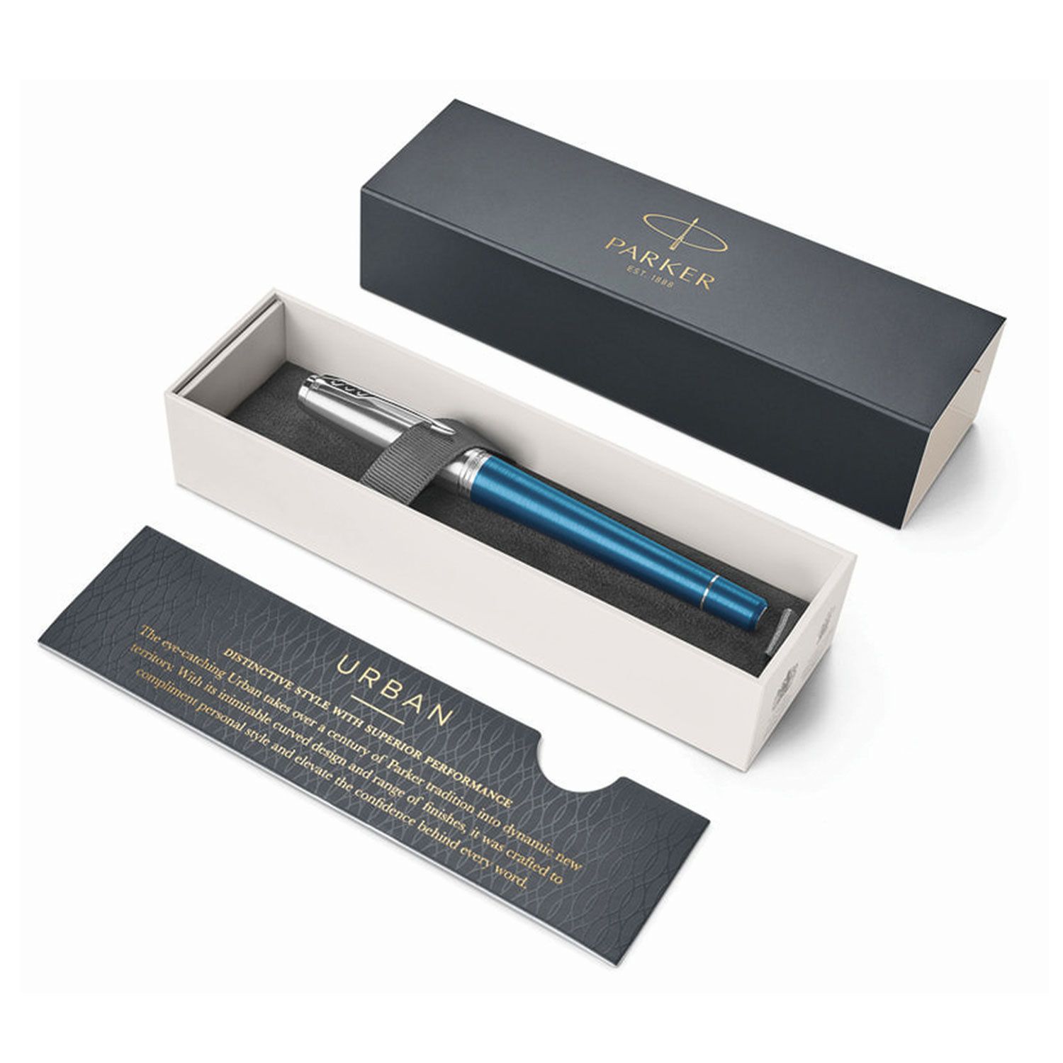 Ручка перьевая PARKER "Urban Premium Dark Blue CT", корпус темно-синий, хромированные детали, синяя, 1931563