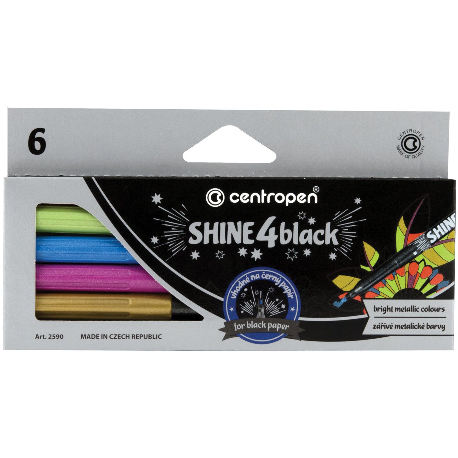 Маркеры для декорирования "МЕТАЛЛИК" 6 ЦВЕТОВ CENTROPEN "Shine 4 Black", 1 мм, 2590/6KK, 6 2590 0601