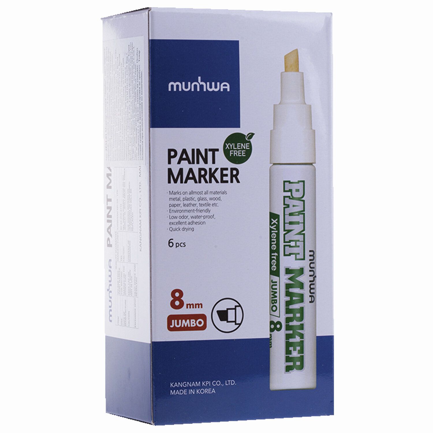 Маркер-краска лаковый (paint marker) MUNHWA "Jumbo", 8 мм, ЧЕРНЫЙ, нитро-основа, алюминиевый корпус, JPM-01
