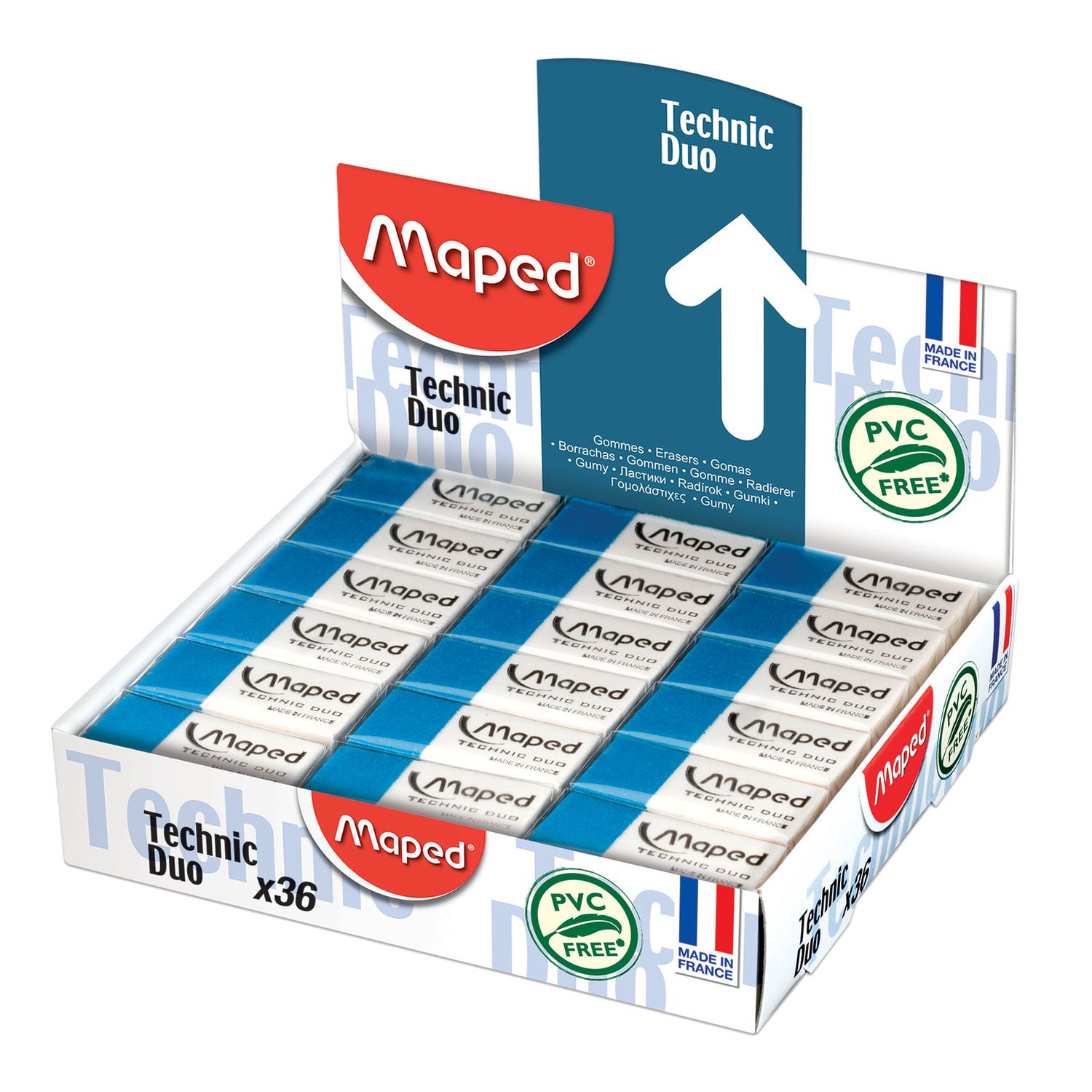 Ластик MAPED (Франция) "Technic Duo", 39х17,6х12,1 мм, бело-синий, прямоугольный, 511710