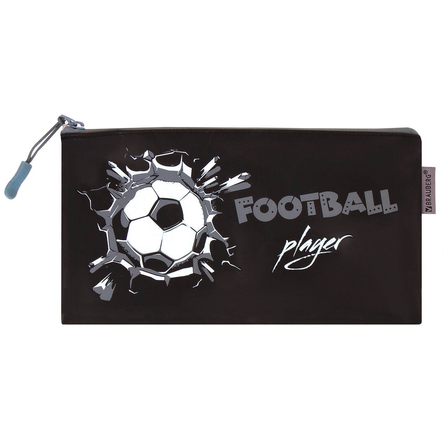 Пенал-конверт BRAUBERG, мягкий, водонепроницаемая молния, формат А6, "Football", 22х12 см, 229257