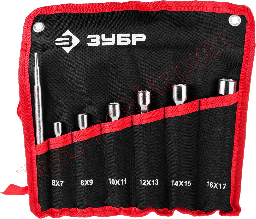 Набор ЗУБР "МАСТЕР": Ключи торцовые, двухсторонние, усиленные, шестигранный профиль, 6-17мм, с воротком, 7шт