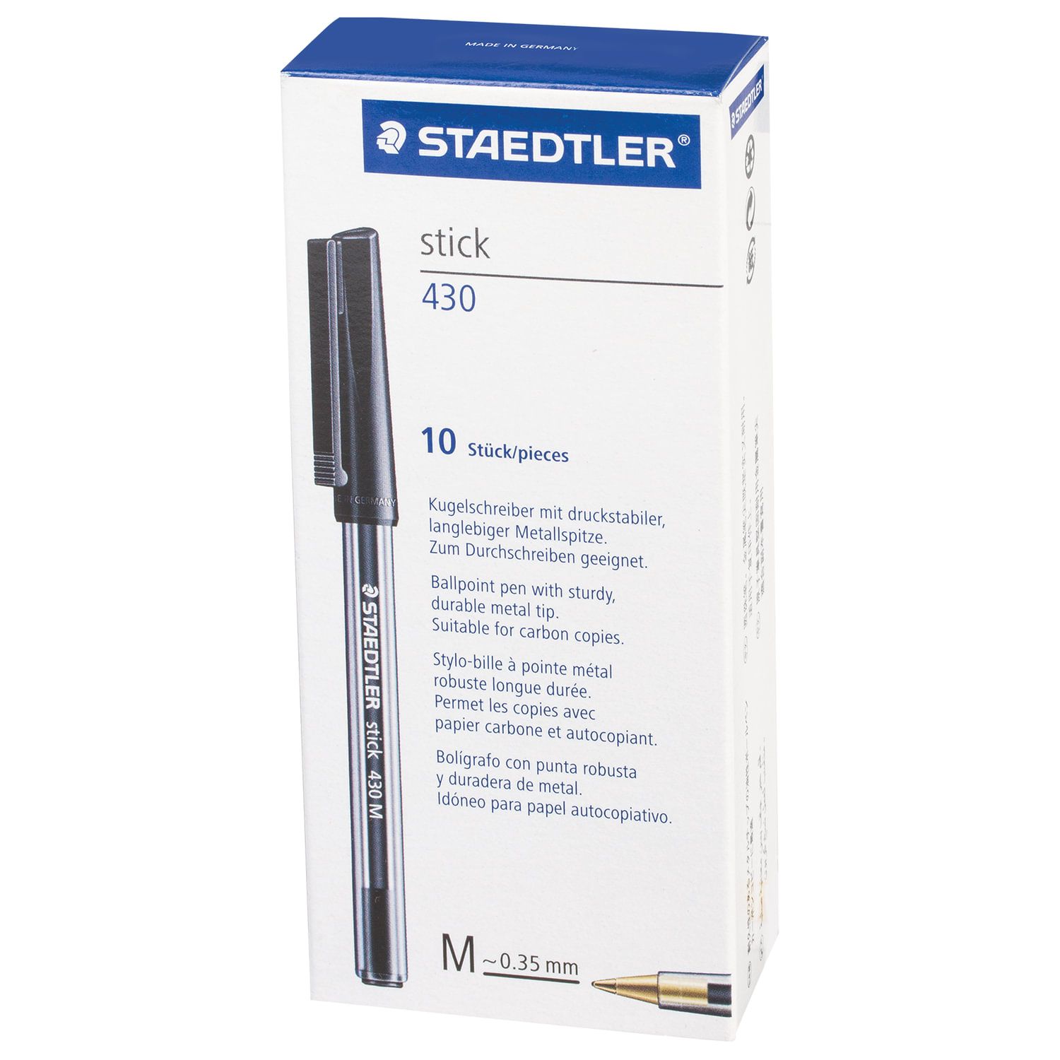 Ручка шариковая STAEDTLER (Германия) "Stick", ЧЕРНАЯ, корпус прозрачный, узел 1 мм, линия письма 0,35 мм, 430 M-9
