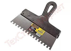 Шпатель STAYER нержавеющий зубчатый с пластмассовой ручкой, 250мм, зуб 8х8мм