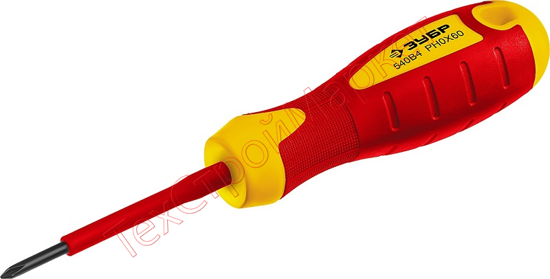 Отвертка диэлектрическая до 1000В, "ПРОФИ ЭЛЕКТРИК" Cr-V, трехкомпонент рукоятка, PH 2 x 100 мм ЗУБР "ПРОФЕССИОНАЛ"