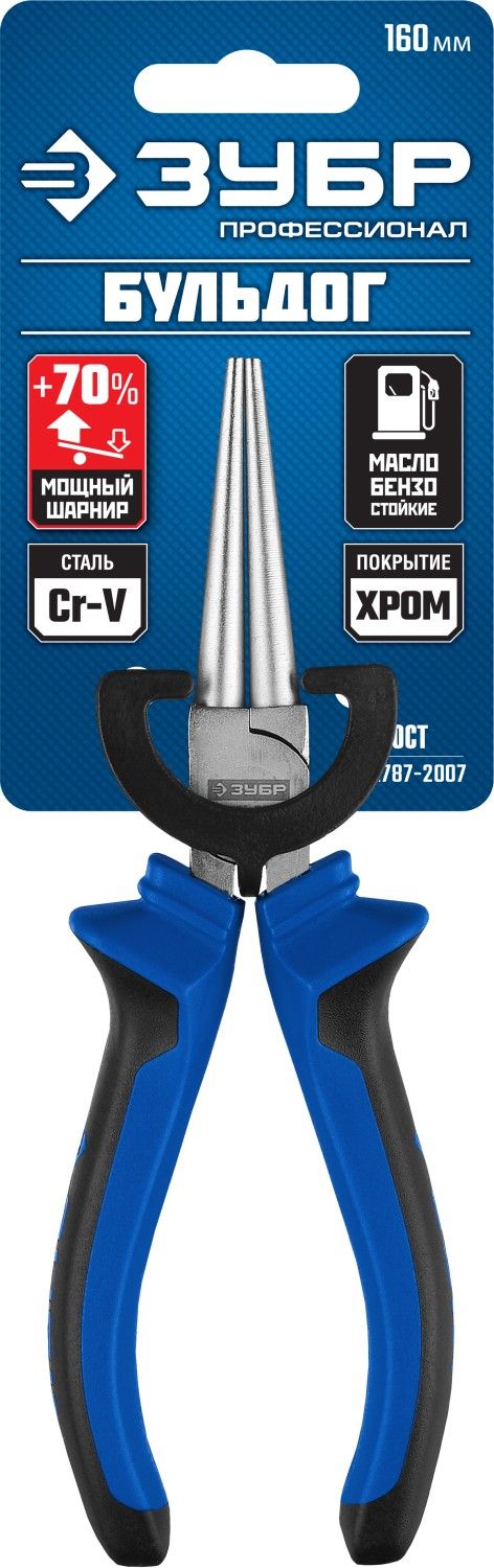 Круглогубцы особостойкое спец.покрытие Н12Х1(никель/хром), двухкомп рукоятки, 160мм, ЗУБР Профессионал "БУЛЬДОГ"
