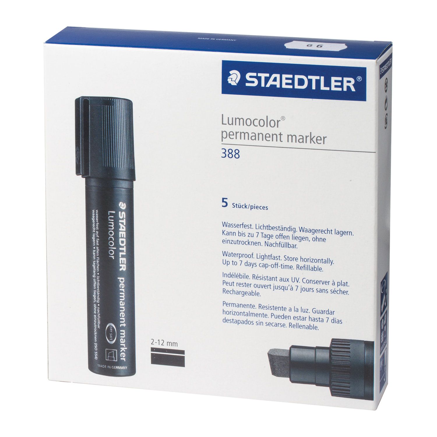 Маркер перманентный (нестираемый) STAEDTLER (Германия) "Lumocolor", ЧЕРНЫЙ, скошенный наконечник, 2-12 мм, 388-9
