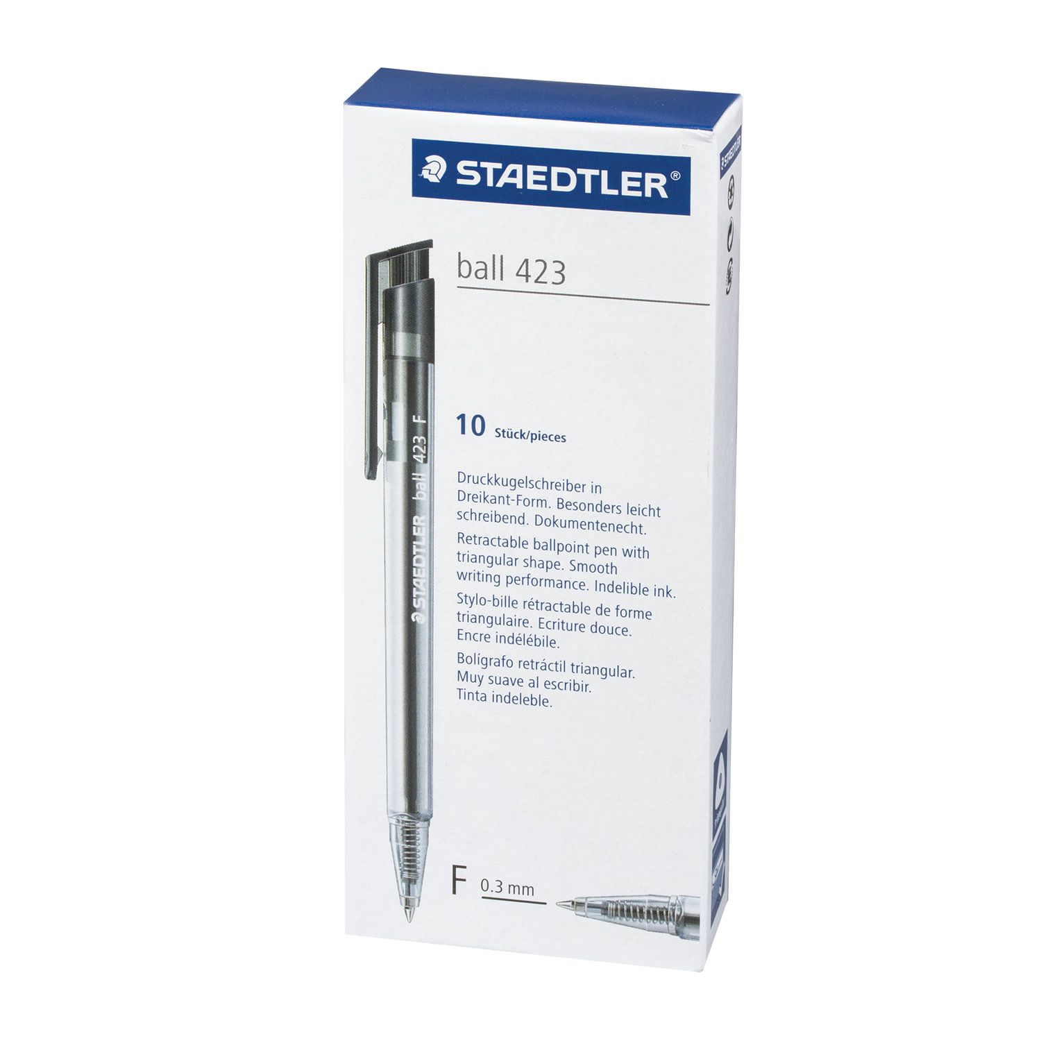Ручка шариковая автоматическая STAEDTLER, ЧЕРНАЯ, корпус прозрачный, узел 0,7 мм, линия письма 0,45 мм, 423 F-9