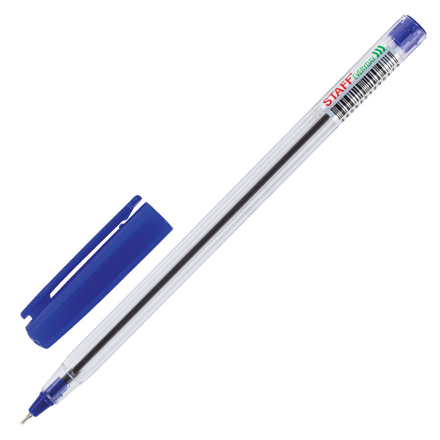 Ручка шариковая масляная STAFF "EVERYDAY OBP-409", СИНЯЯ, прозрачная, узел 0,7 мм, линия письма 0,35 мм, 143537