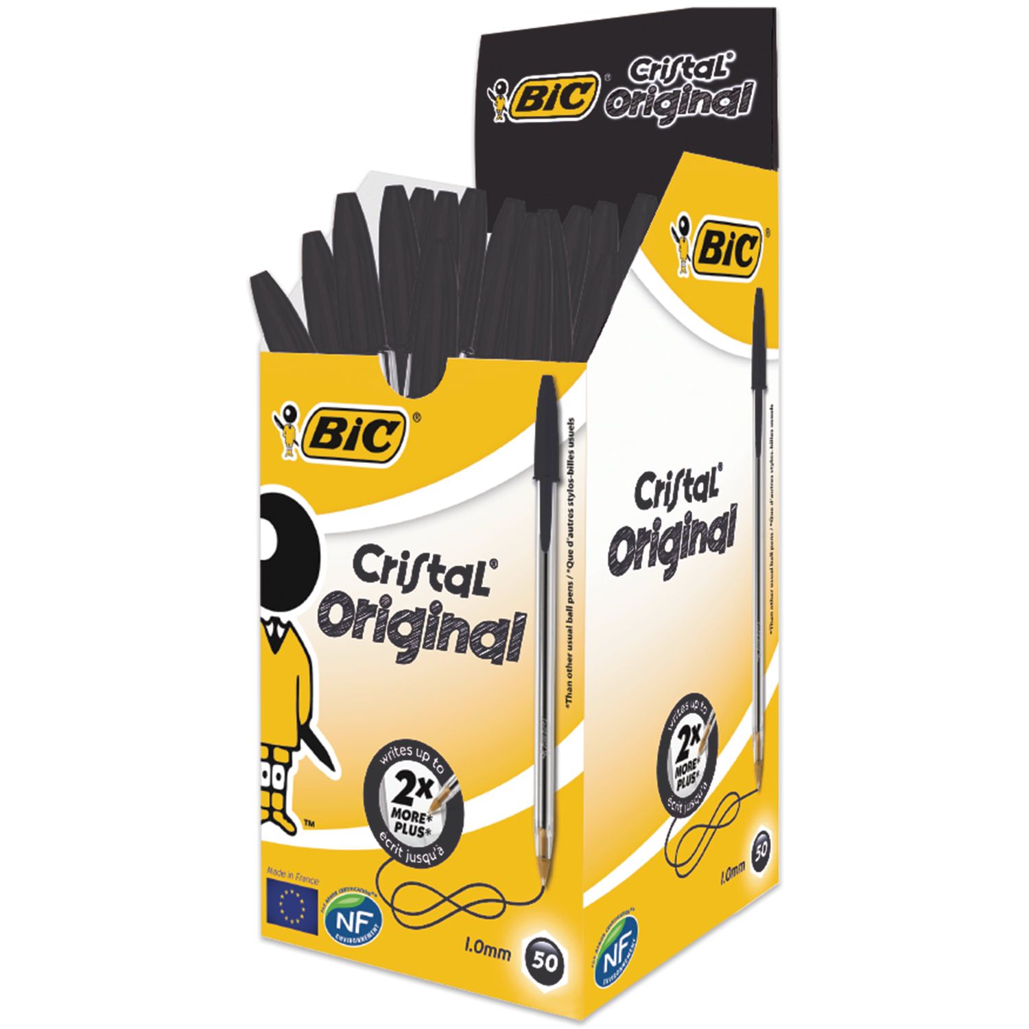 Ручка шариковая BIC "Cristal", ЧЕРНАЯ, корпус прозрачный, узел 1 мм, линия письма 0,32 мм, 847897