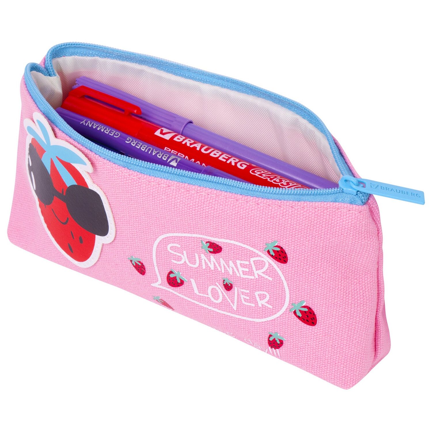 Пенал-косметичка BRAUBERG, канвас с аппликацией, "Cool Strawberry", 19х4х8 см, 228998
