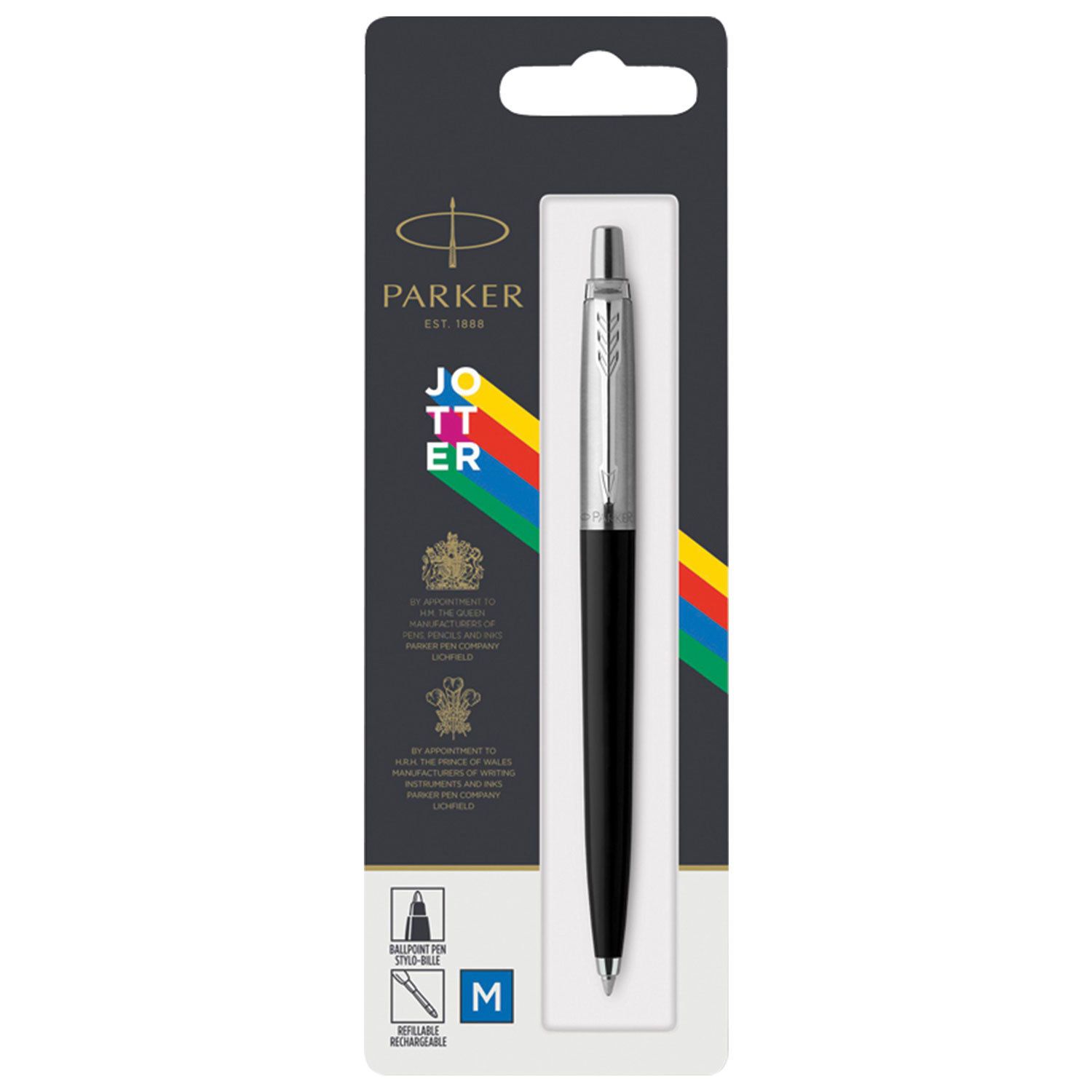 Ручка шариковая PARKER "Jotter Plastic CT", корпус черный, детали из нержавеющей стали, блистер, синяя, 2096873
