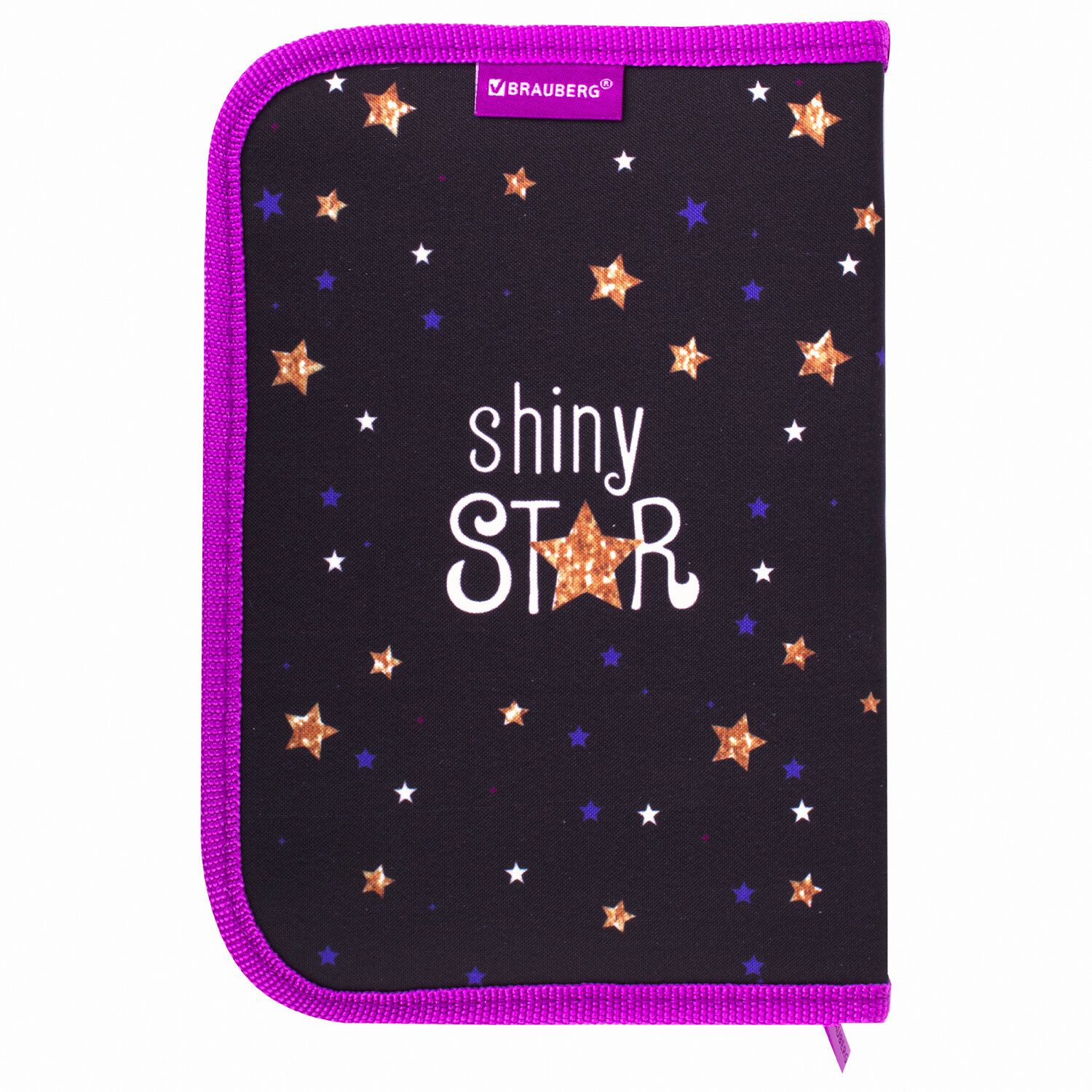 Пенал BRAUBERG, 1 отделение, 2 откидные планки, полиэстер, 21х14 см, "Shiny star", 270312