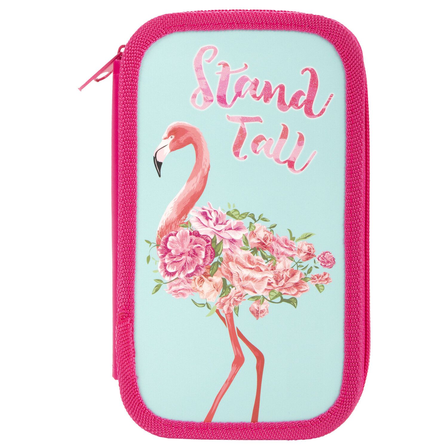 Пенал ЮНЛАНДИЯ, 2 отделения, ламинированный картон, блестки, 19х11 см, Flamingo, 270174