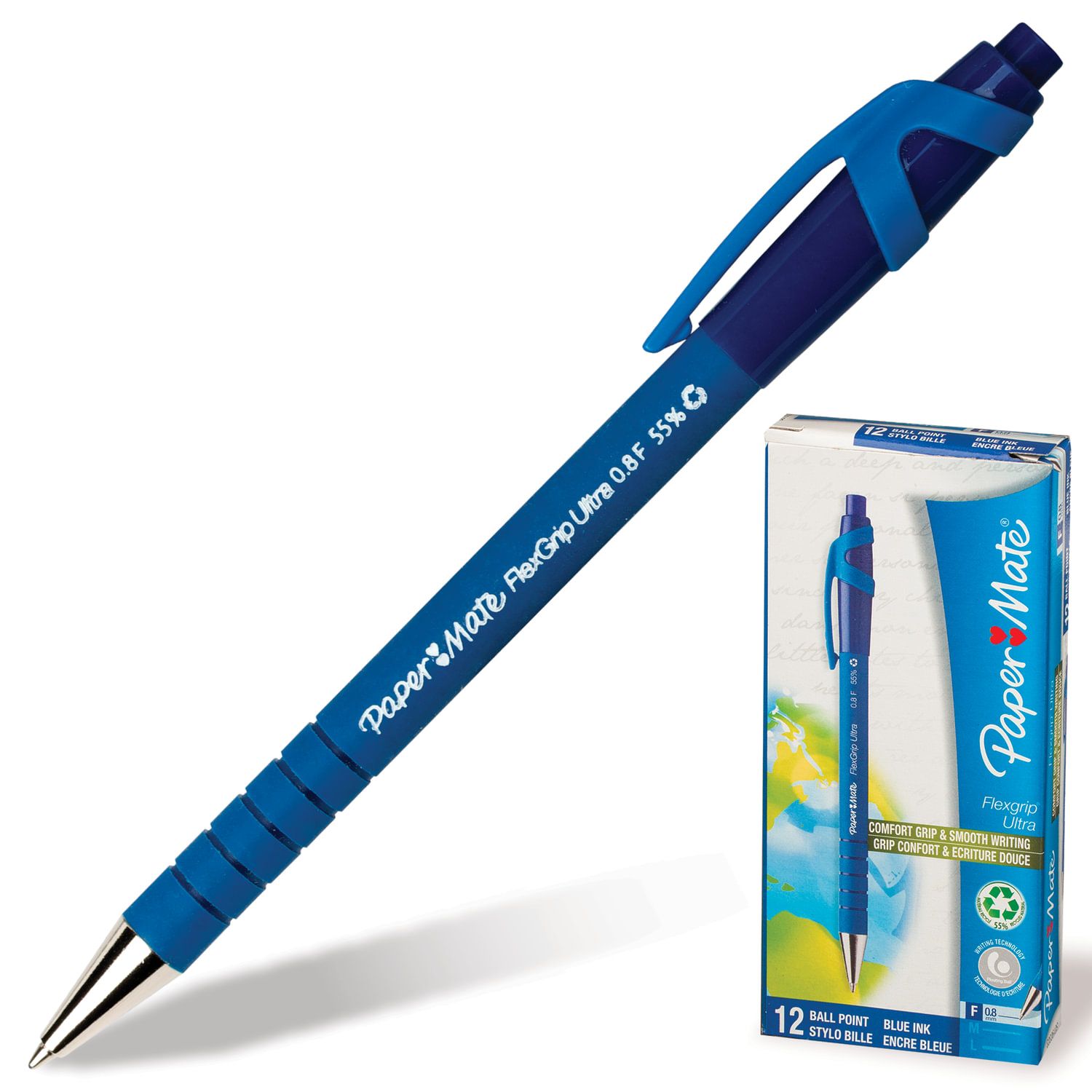 Ручка шариковая автоматическая PAPER MATE "Flexgrip Ultra RT", СИНЯЯ, soft-touch, узел 1 мм, линия письма 0,8 мм, S0190303