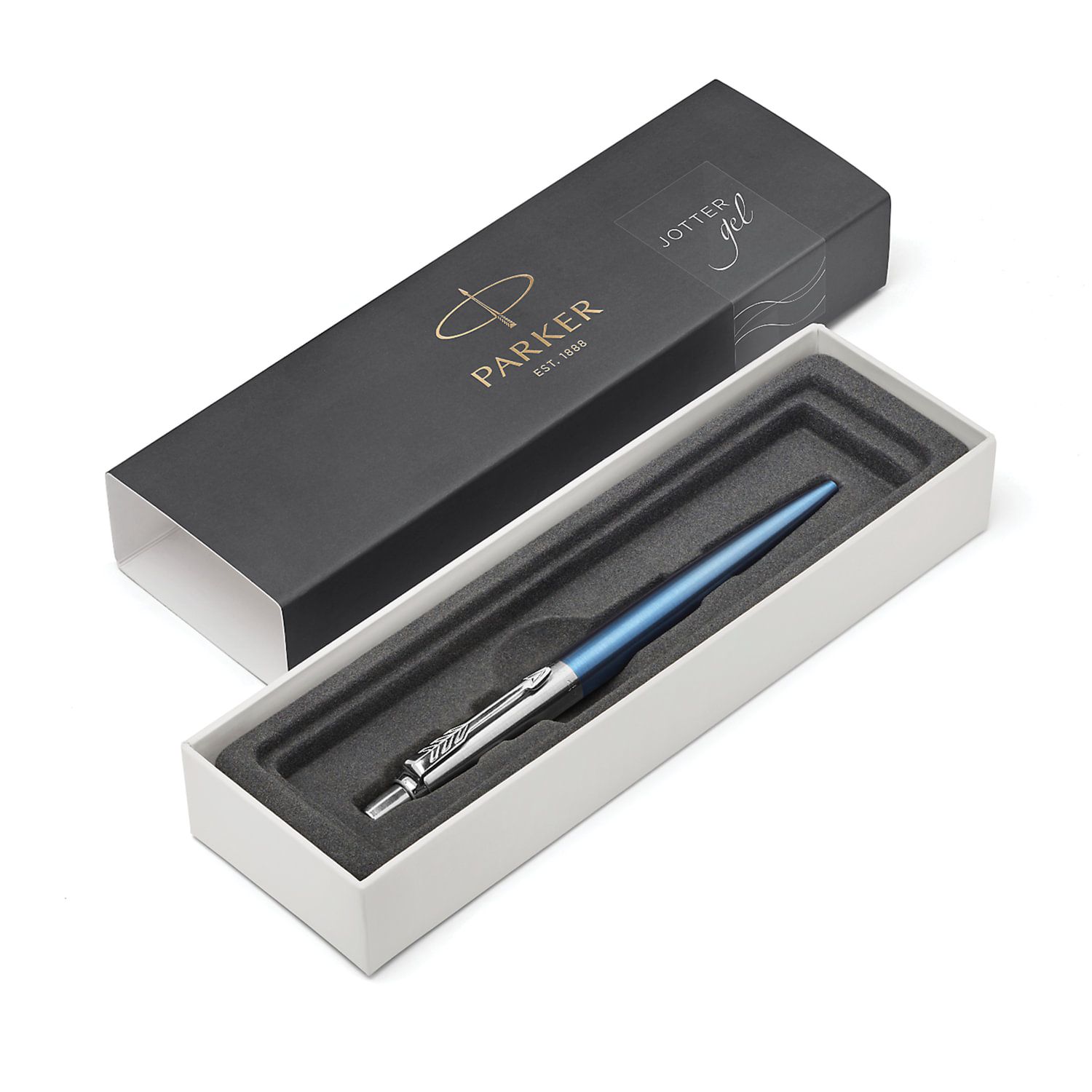 Ручка гелевая PARKER "Jotter Waterloo Blue CT", корпус голубой, детали из нержавеющей стали, черная, 2020650