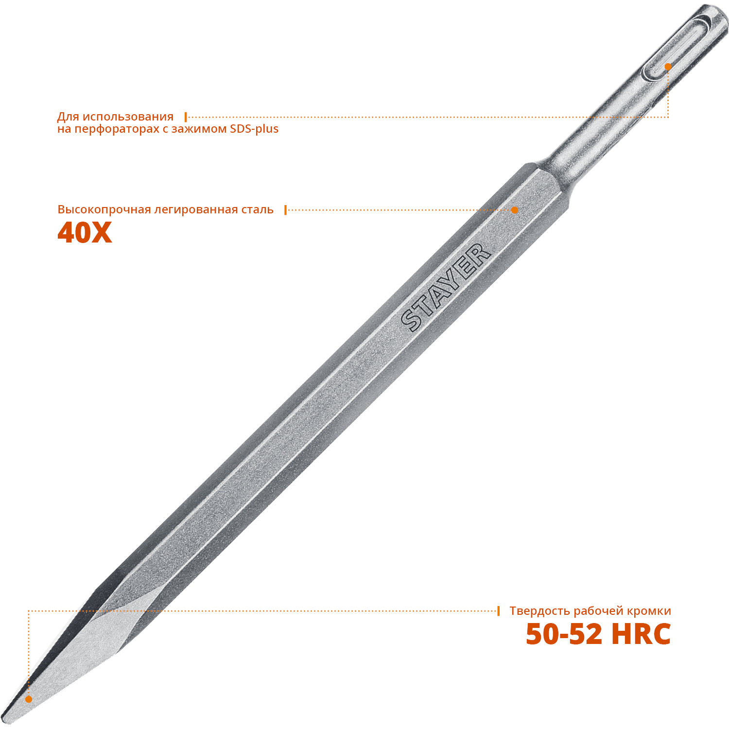 Зубило пикообразное 250 мм,STAYER Gorilla Force SDS-Plus 