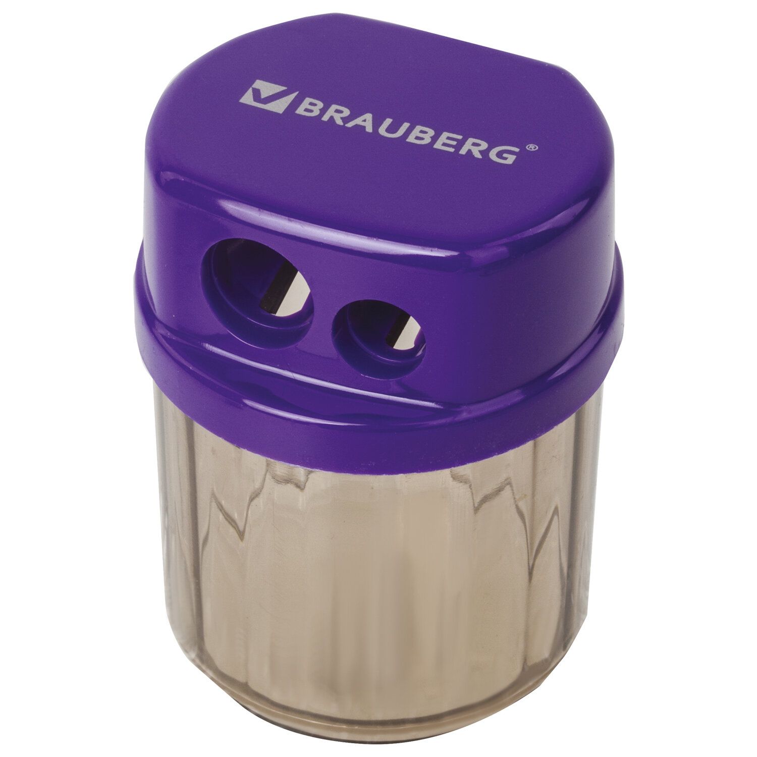 Точилка BRAUBERG "Drum Dual", 2 отверстия для чернографитных карандашей (в том числе утолщенных), с контейнером, корпус ассорти, 228436
