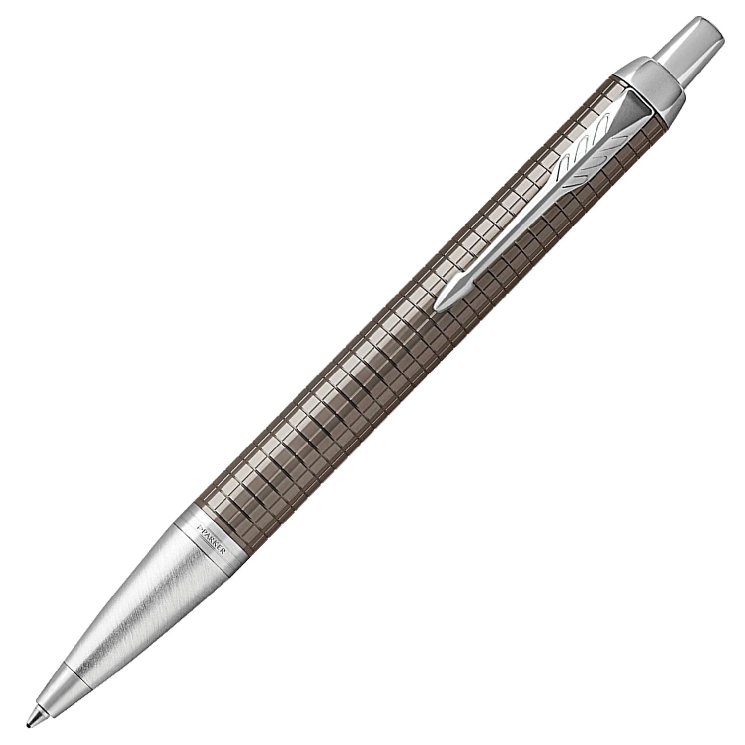 Ручка шариковая PARKER "IM Premium Dark Espresso Chiselled CT", корпус кофейный лак с гравировкой, хромированные детали, синяя, 1931683