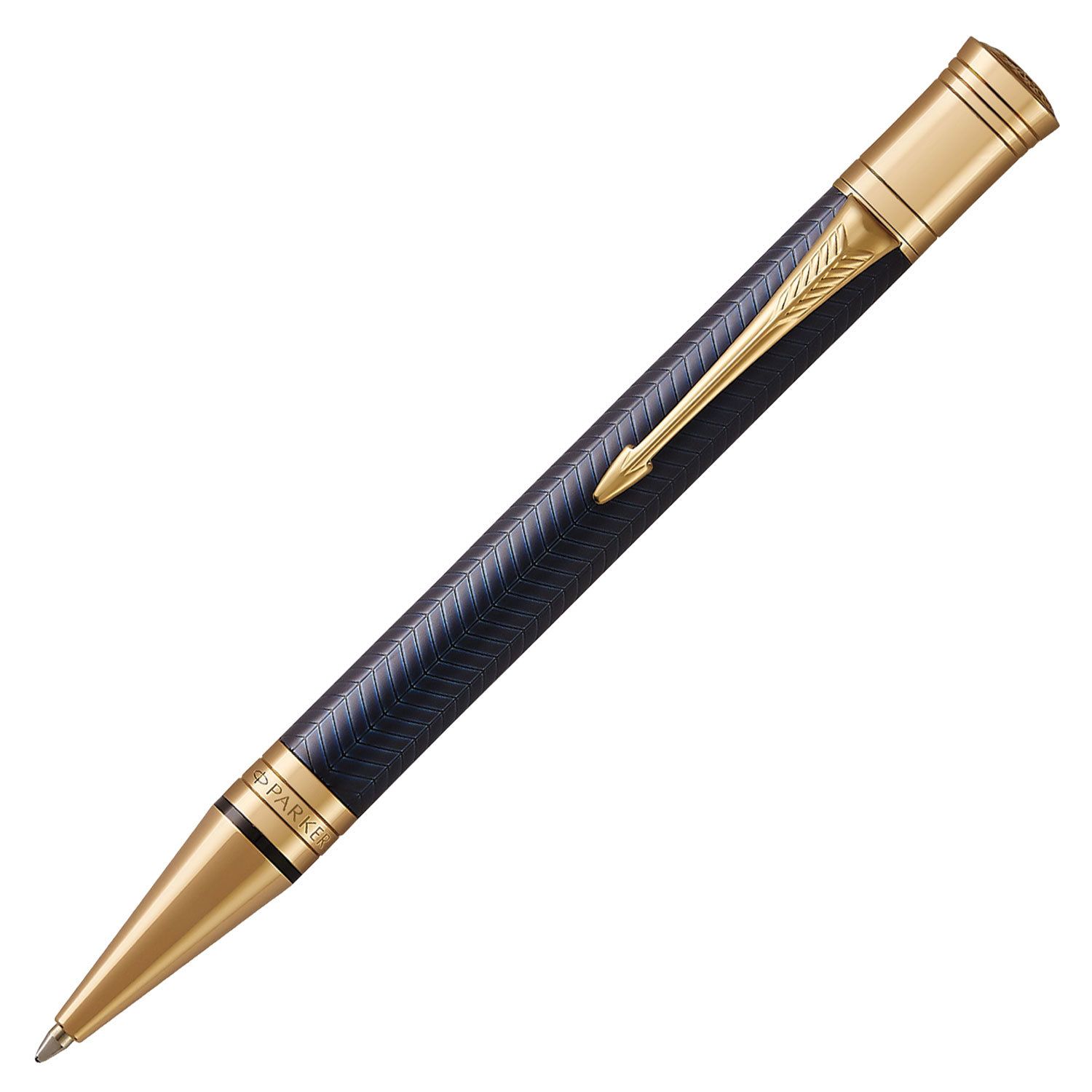 Ручка шариковая PARKER "Duofold Prestige Blue Chevron GT", корпус синий, позолоченные детали, черная, 1931373