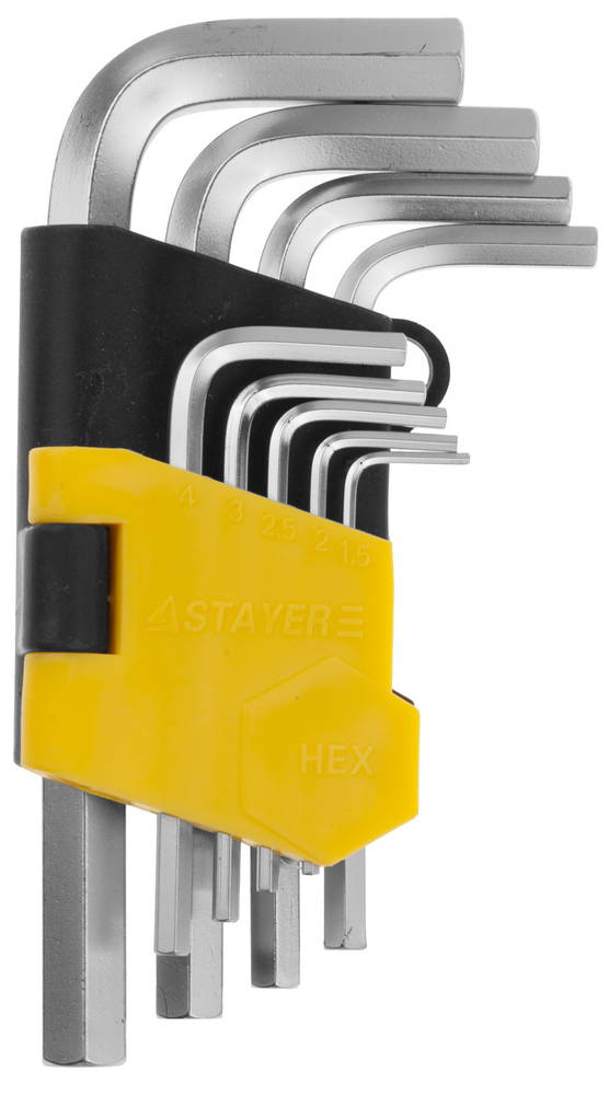 Набор STAYER Ключи "MASTER" шестигранные (имбусовые) короткие, Cr-V, сатинированное покрытие, пластик. держатель, HEX 1,5-10мм, 9 пред