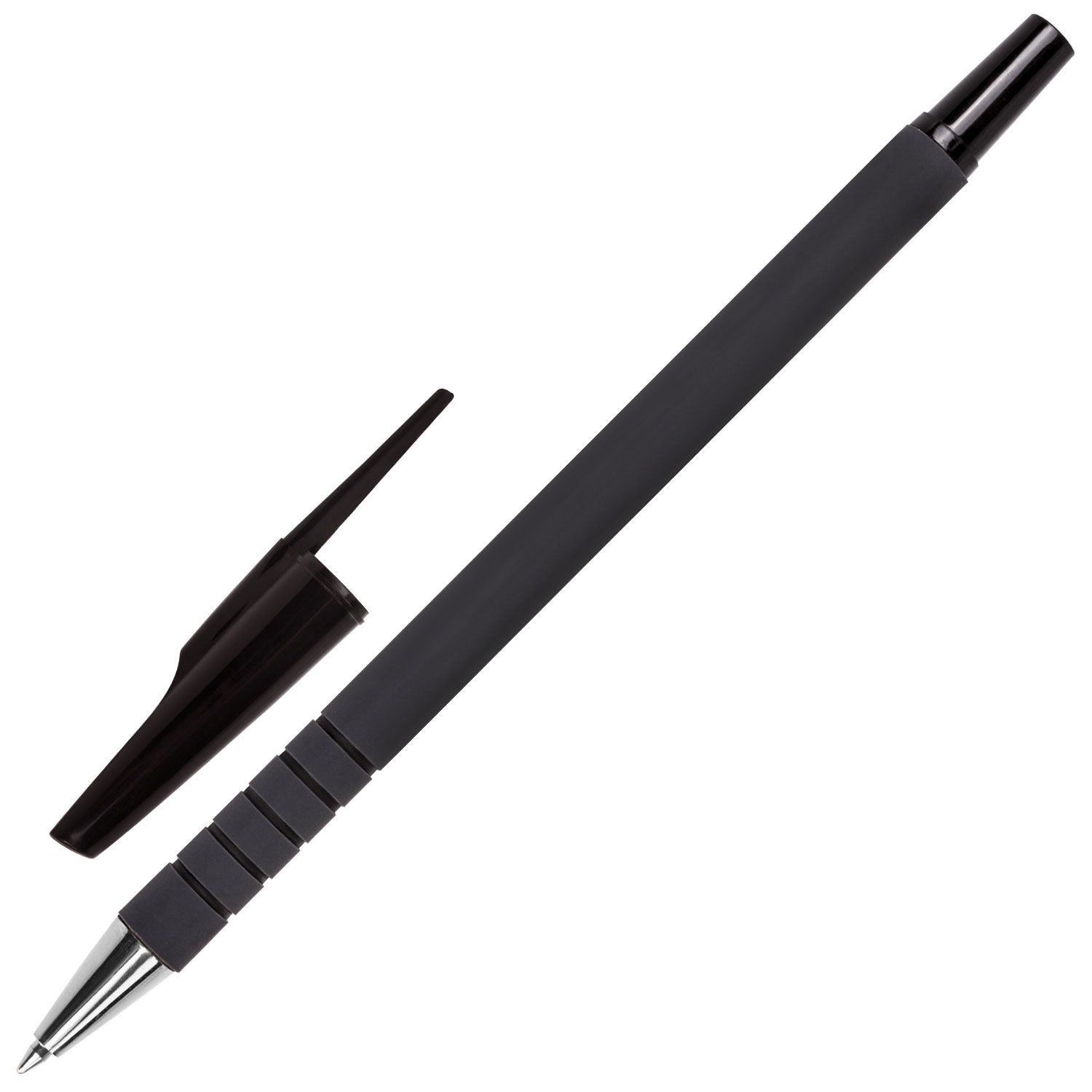 Ручка шариковая STAFF "EVERYDAY", ЧЕРНАЯ, корпус прорезиненный черный, узел 0,7 мм, линия письма 0,35 мм, 142398