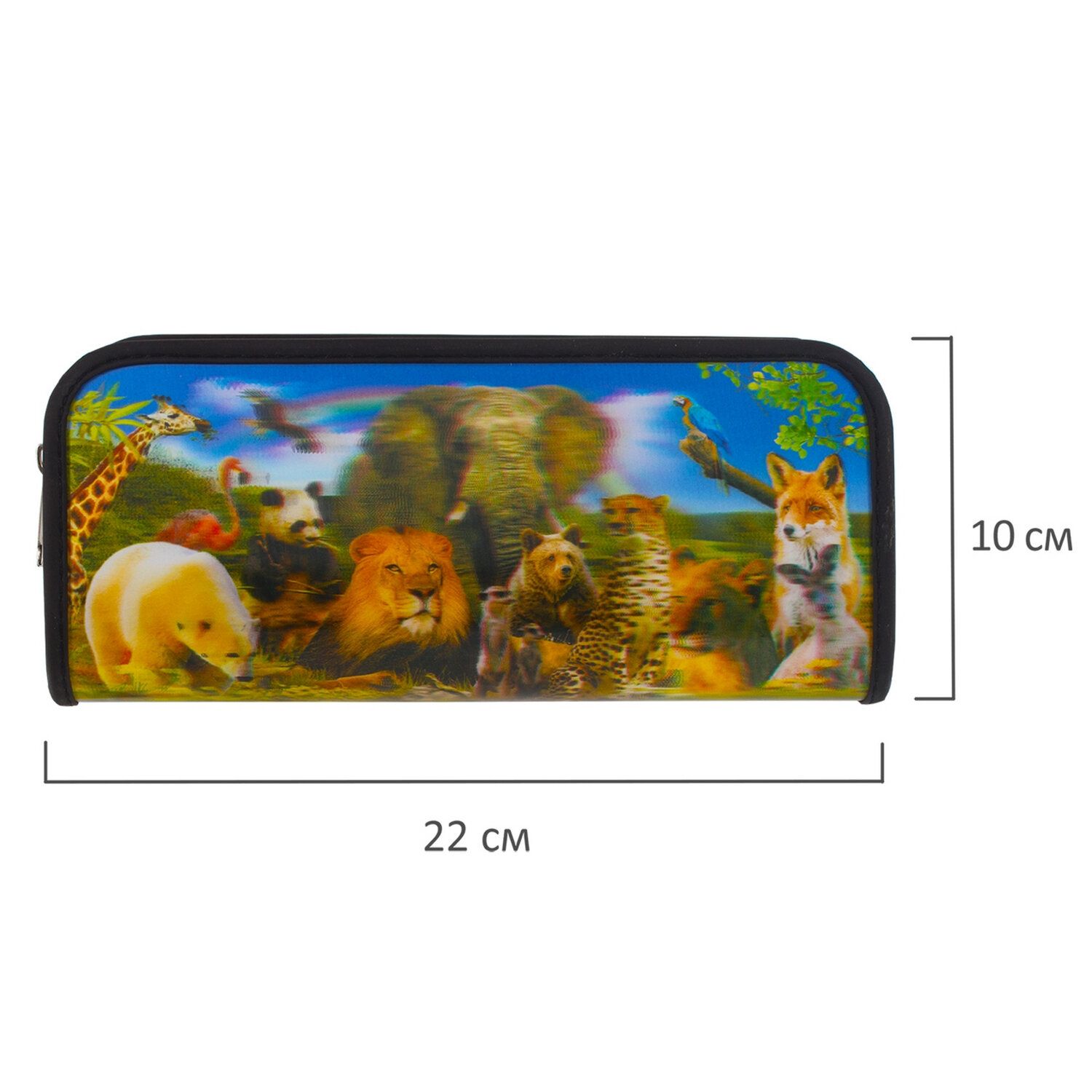 Пенал-косметичка BRAUBERG, с эффектом 3D, пластик, "Зоопарк", 22х10х5 см, 227302