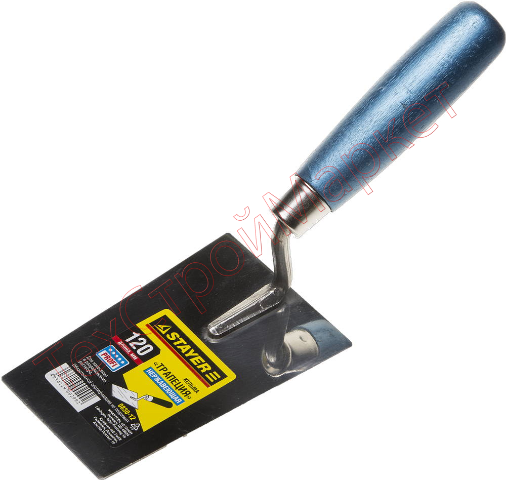 Кельма STAYER "PROFI", "трапеция", нержавеющее полотно, деревянная рукоятка, 120мм