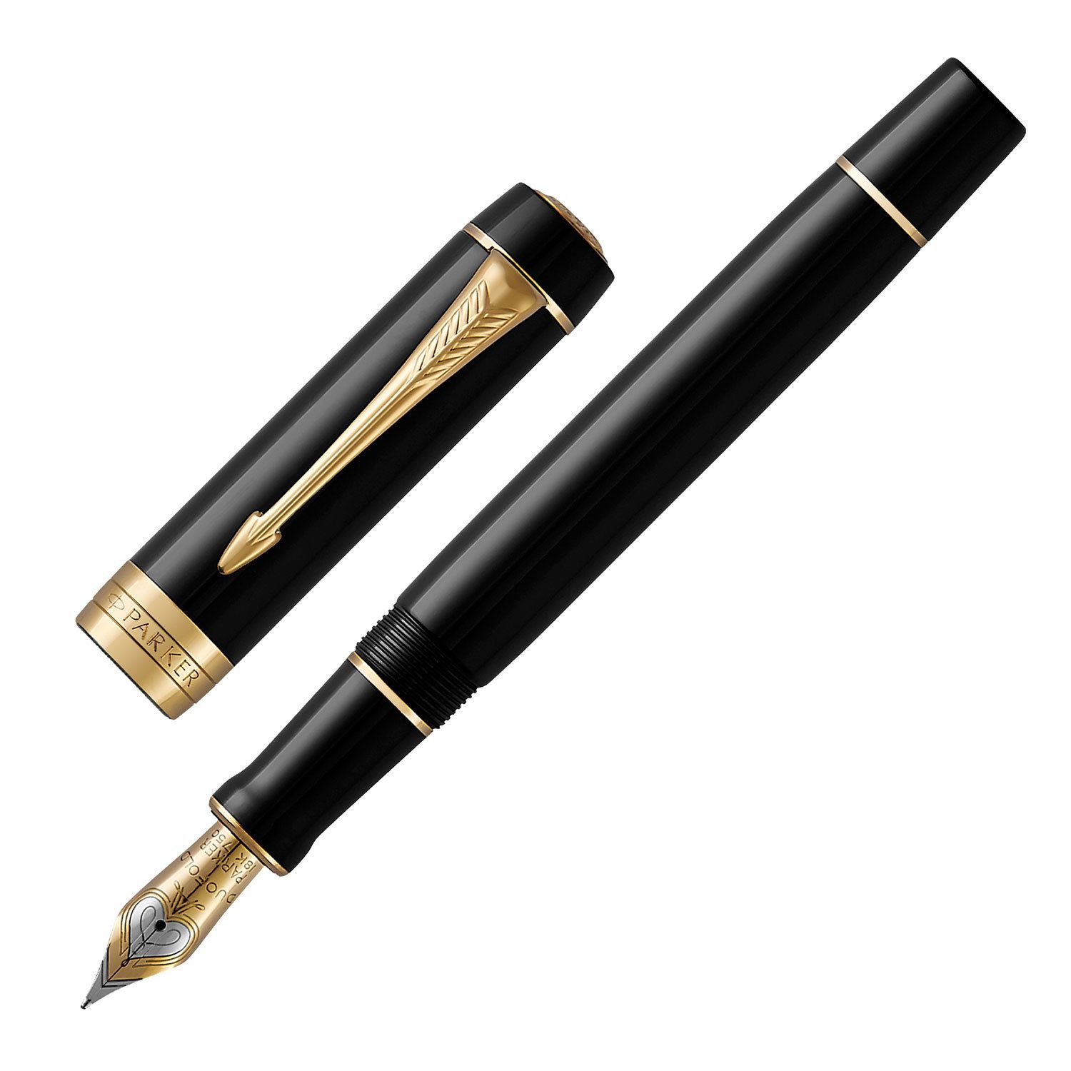 Ручка перьевая PARKER "Duofold Classic Centennial Black GT", корпус черный, позолоченные детали, черная, 1931381