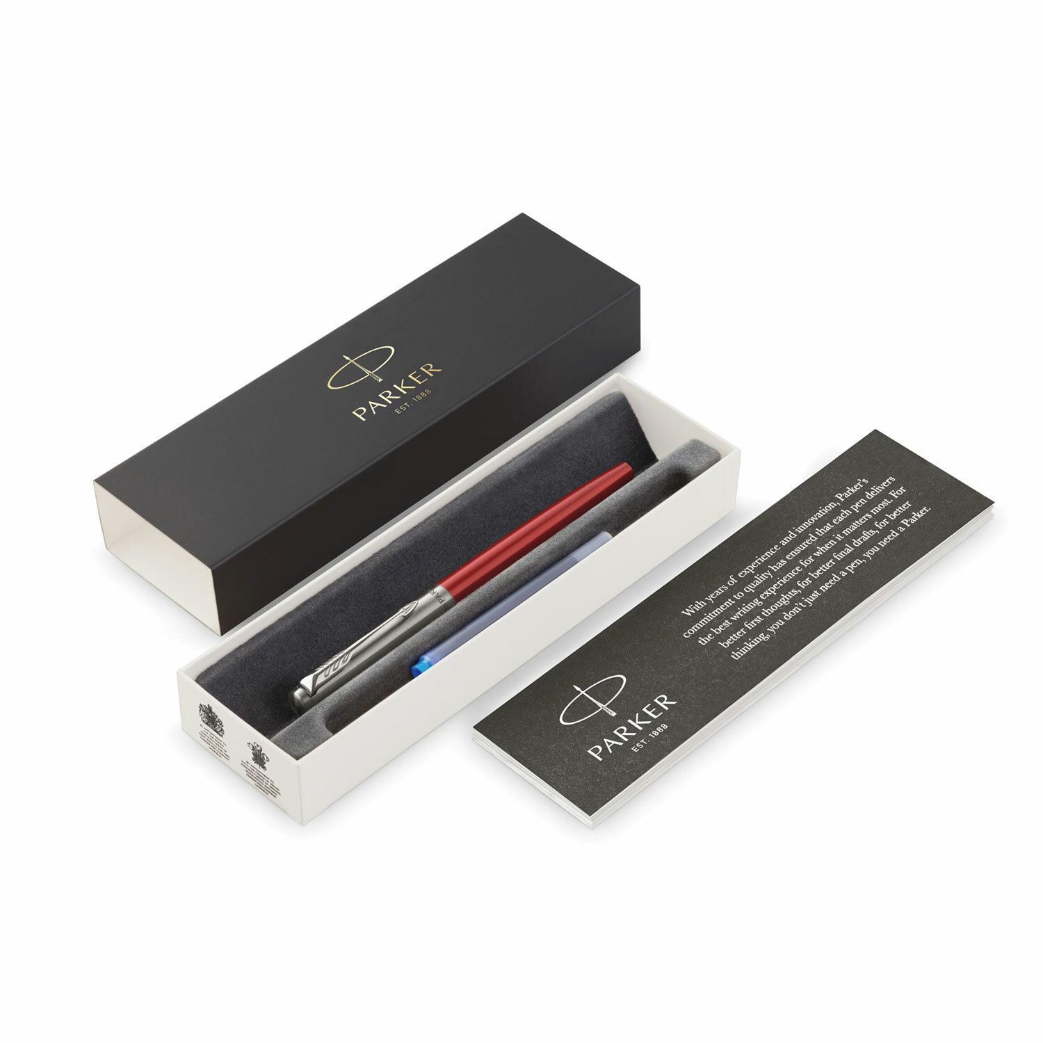 Ручка перьевая PARKER "Jotter Kensington Red CT", корпус красный, детали из нержавеющей стали, синяя, 2030949