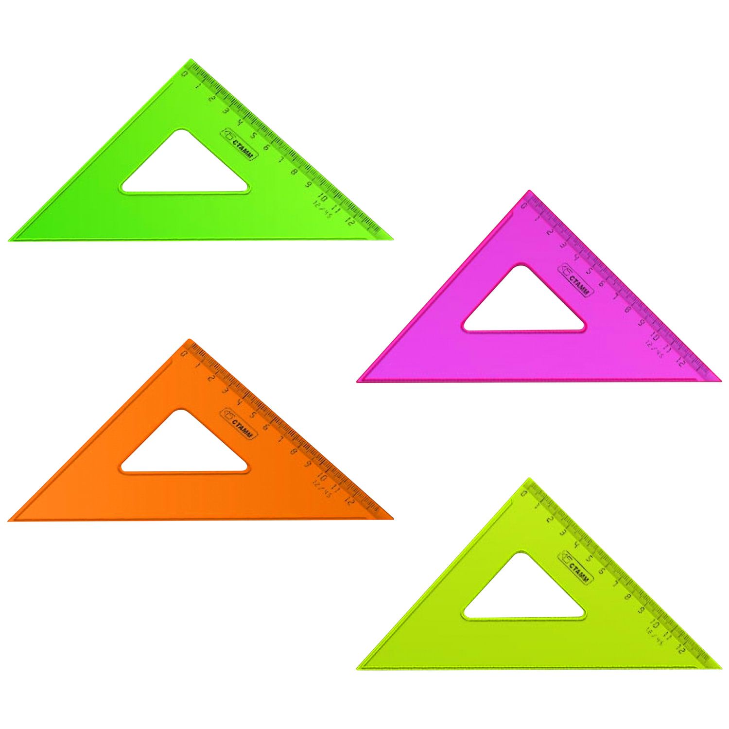 Треугольник пластиковый 45х12 см, СТАММ "Neon Crystal", тонированный, прозрачный, неоновый, ассорти, ТК44