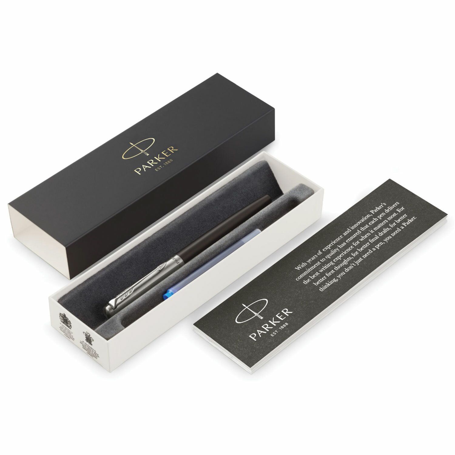 Ручка перьевая PARKER "Jotter Bond Street Black CT", копус черный, детали из нержавеющей стали, синяя, 2030947