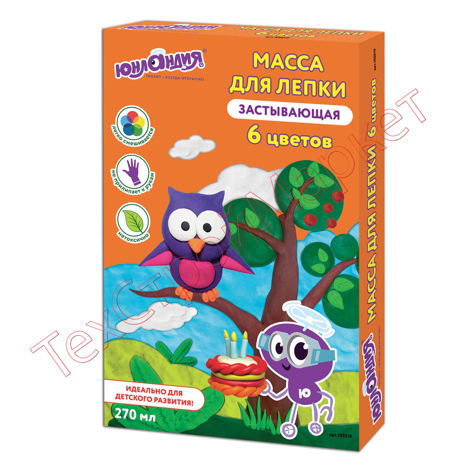 Масса для лепки лёгкая ЮНЛАНДИЯ "ЮНЛАНДИК В ГОСТЯХ У СОВЫ", 6 цветов по 45 мл, застывающая, 105019