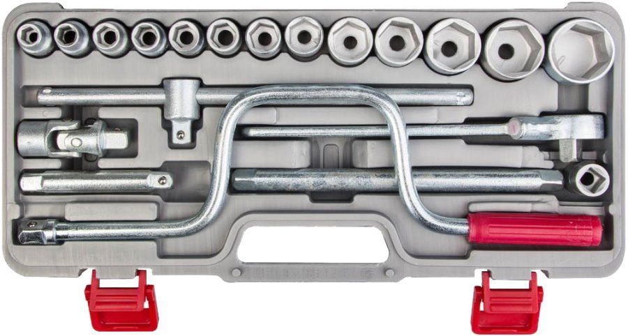 Набор торцовых головок, 1/2", сталь 40Х, в пластиковом кейсе, 19 предм, НИЗ "Шоферский инструмент №3"
