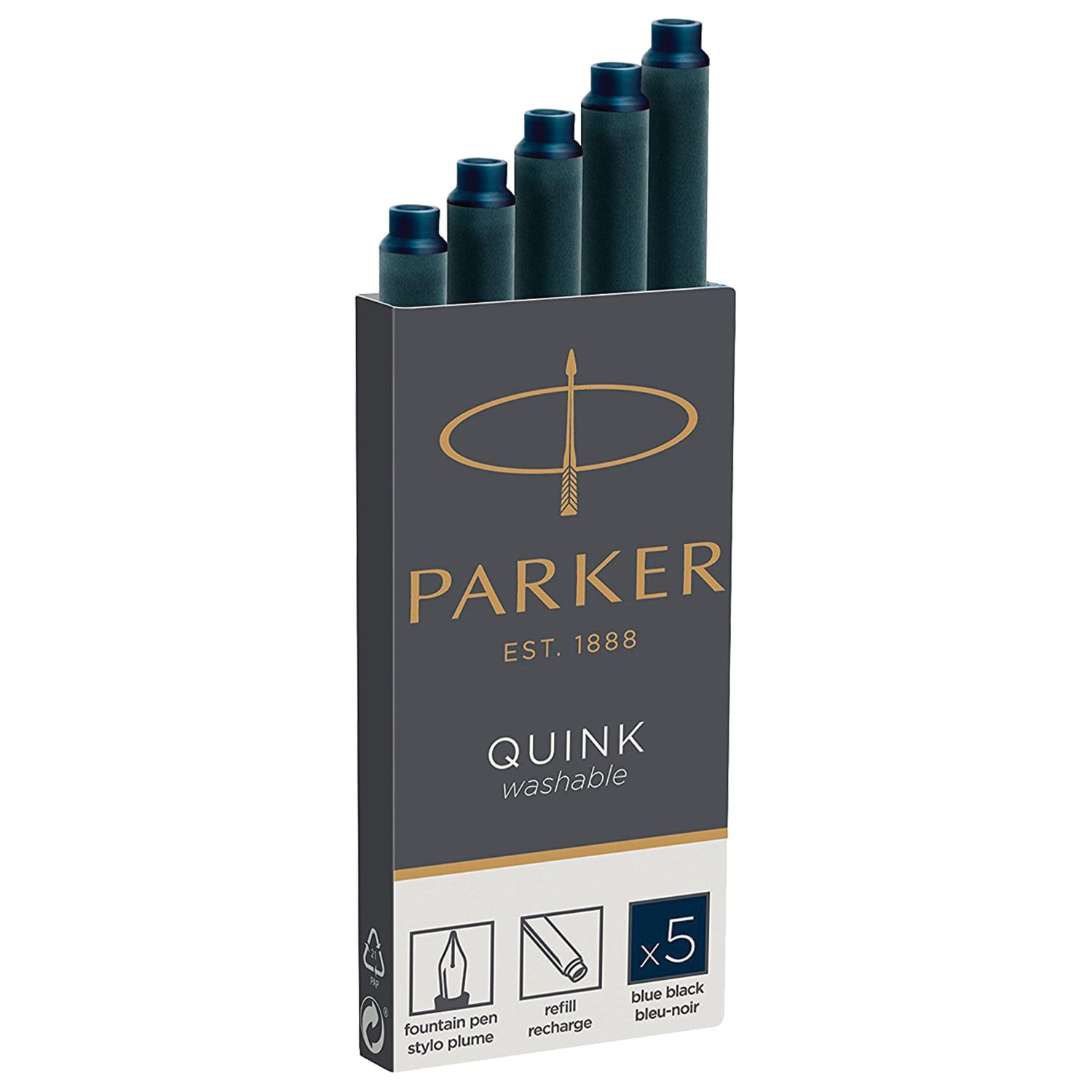 Картриджи чернильные PARKER "Cartridge Quink", КОМПЛЕКТ 5 шт., темно-синие, 1950385