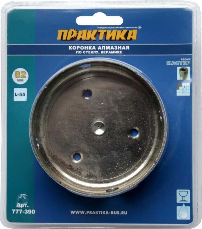 Коронка алмазная по стеклу и керамике 82 мм ПРАКТИКА "Мастер" (1 шт) 
