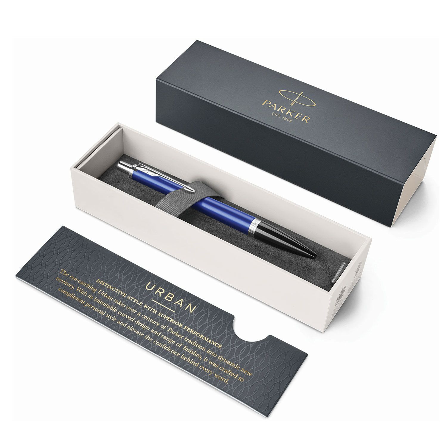 Ручка шариковая PARKER "Urban Core Nightsky Blue CT", корпус темно-синий лак, хромированные детали, синяя, 1931581
