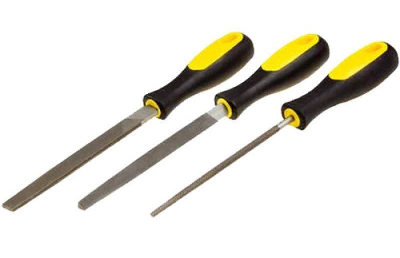 Набор STAYER "PROFI": Напильники с двухкомпонентной рукояткой, плоский, трехгранный, круглый, №2, 15