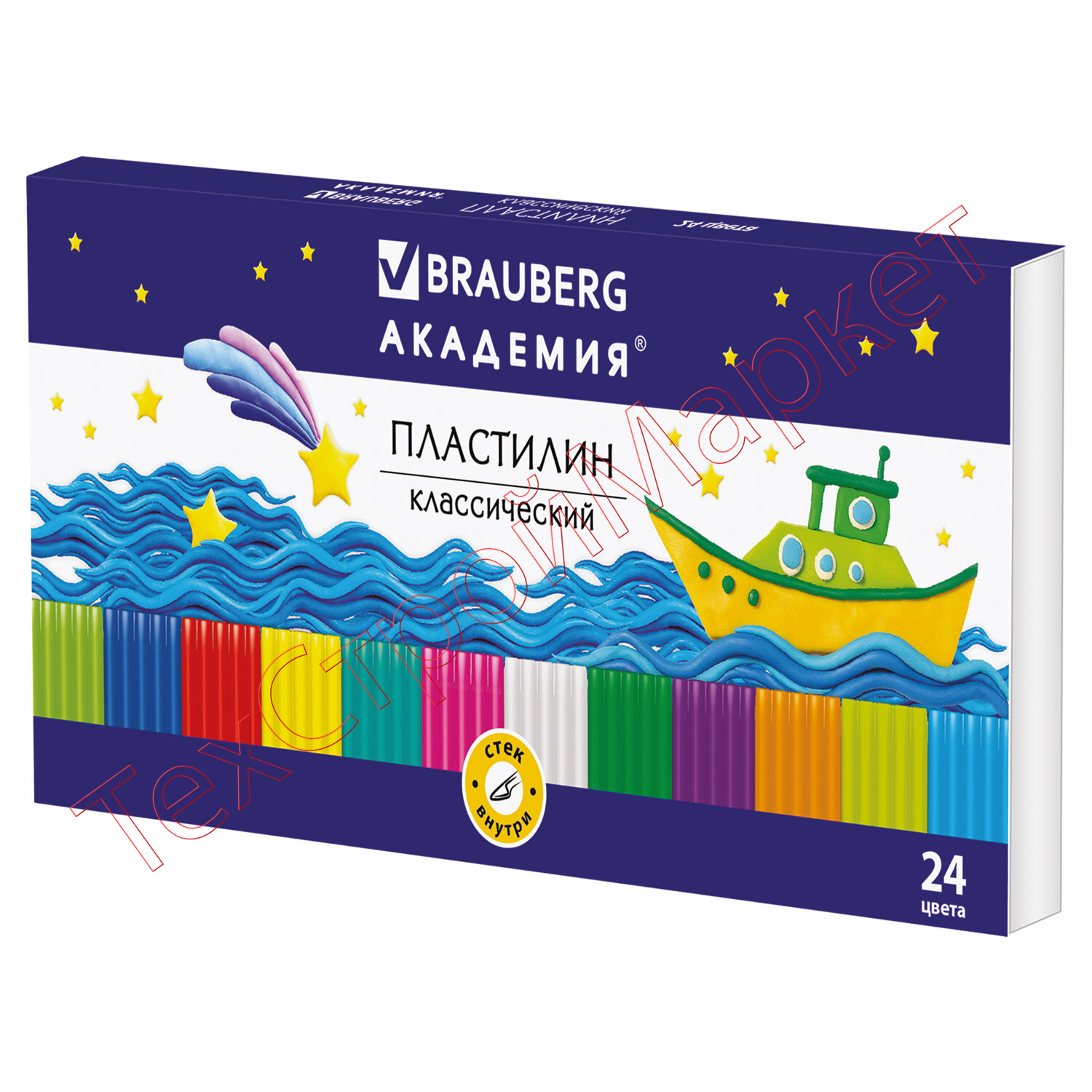Пластилин классический BRAUBERG "АКАДЕМИЯ", 24 цвета, 480 г, со стеком, ВЫСШЕЕ КАЧЕСТВО, 105899