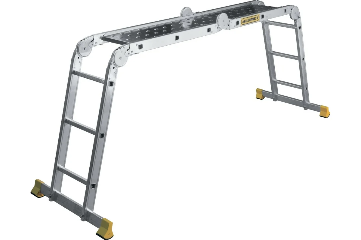 Лестница-трансформер. 4 секции по 3 ступени 4*3 + стальная платформа Алюмет