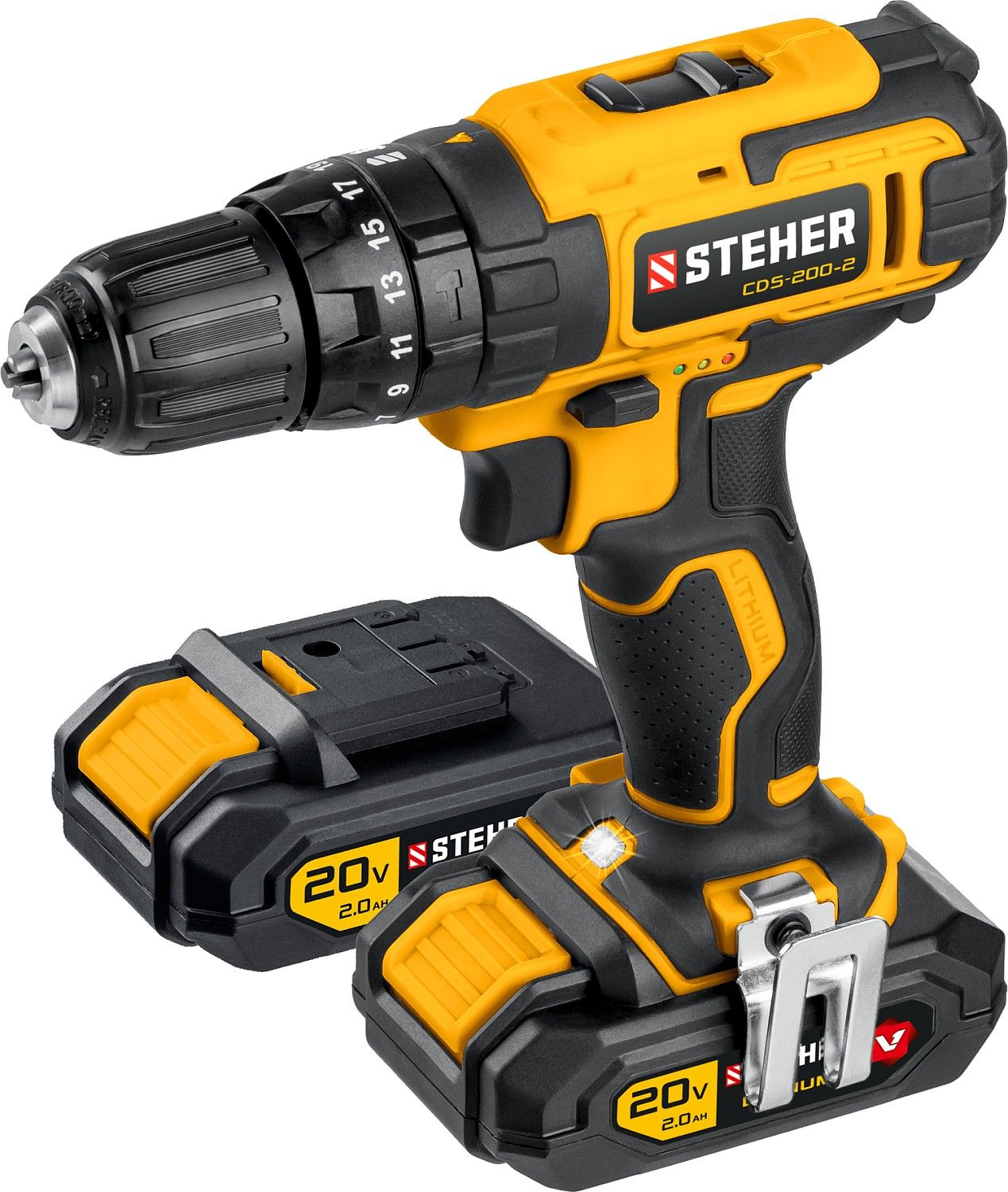 Шуруповерт аккумуляторный ударный STEHER CDS-200-2 20 В, 2 АКБ (2Ач), в кейсе