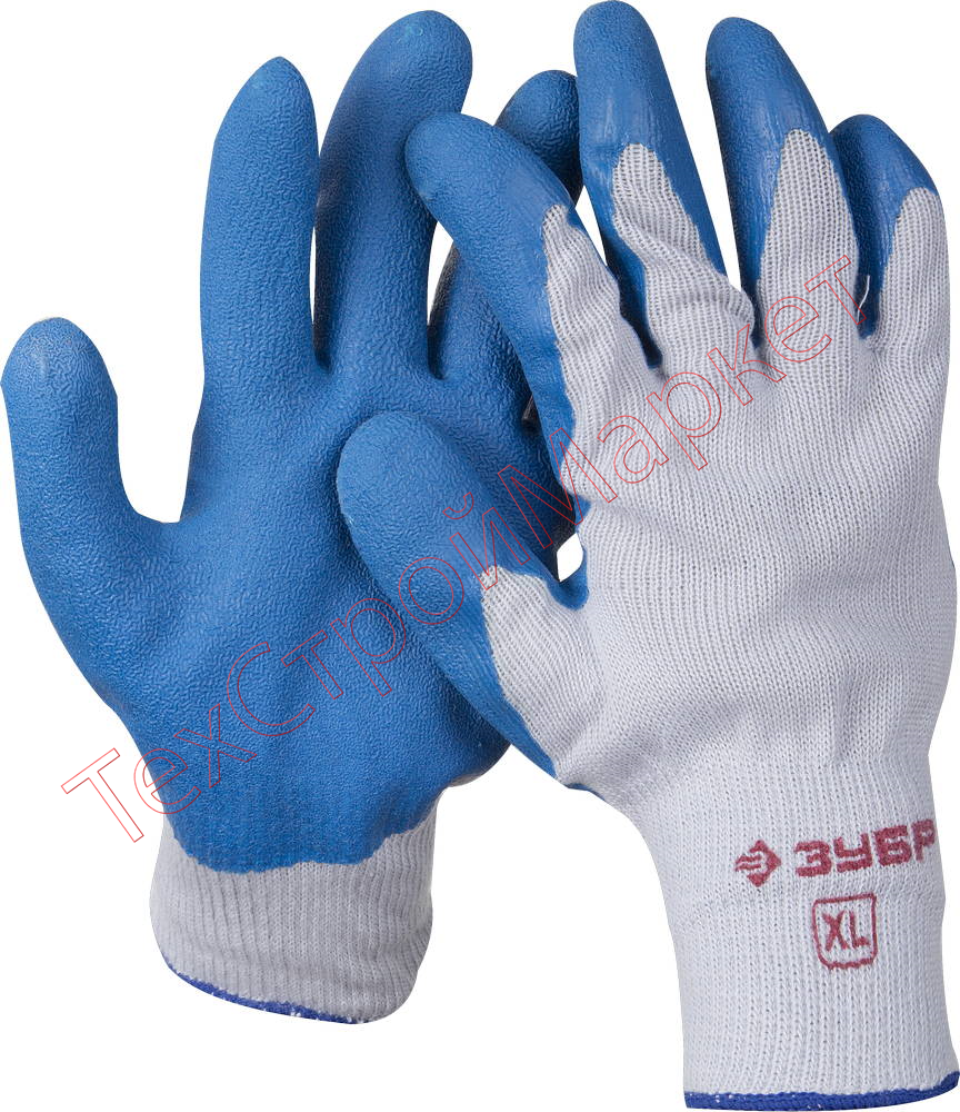Перчатки рабочие с резиновым рельефным покрытием ЗУБР, размер XL