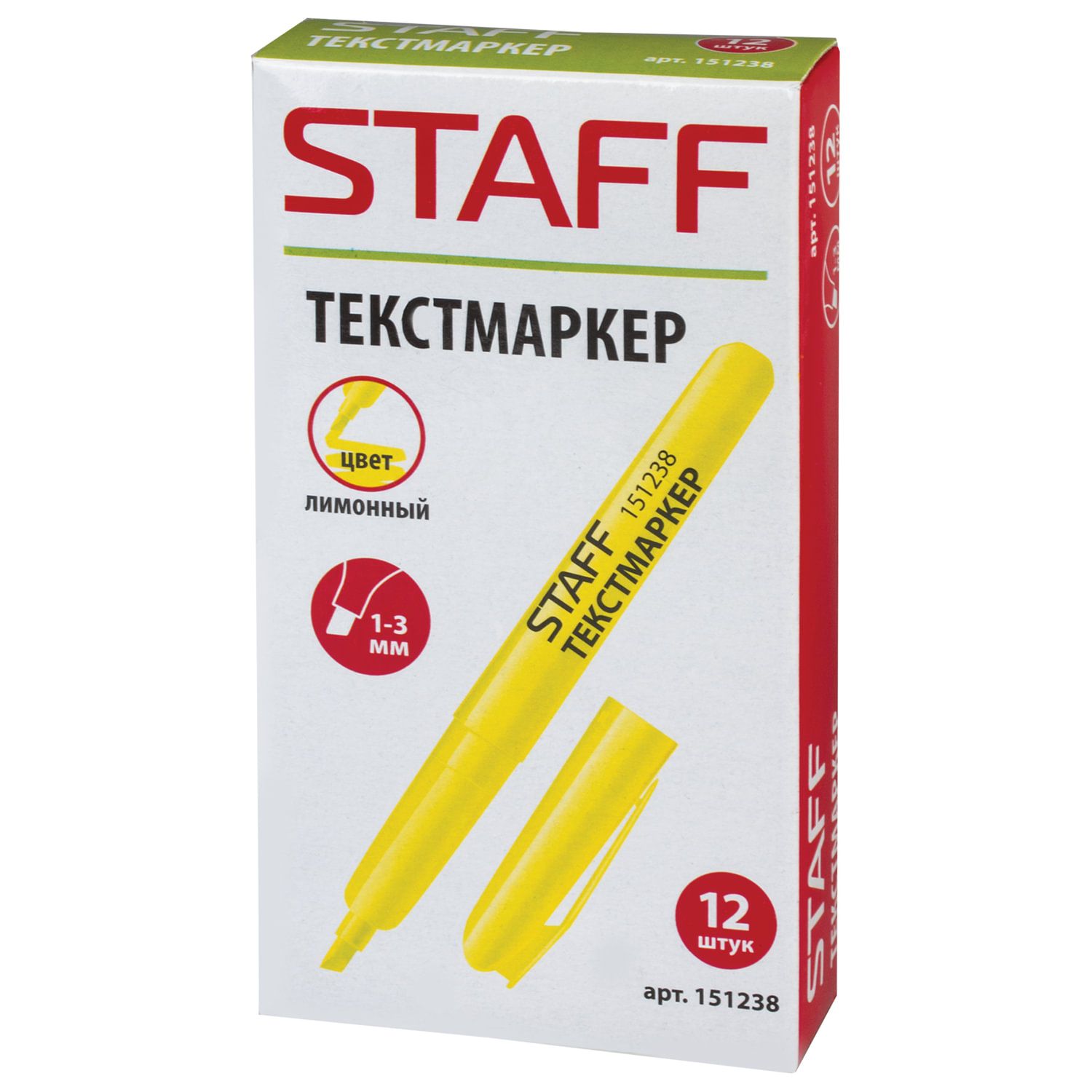 Текстовыделитель STAFF "Manager", ЖЕЛТЫЙ, линия 1-3 мм, 151238