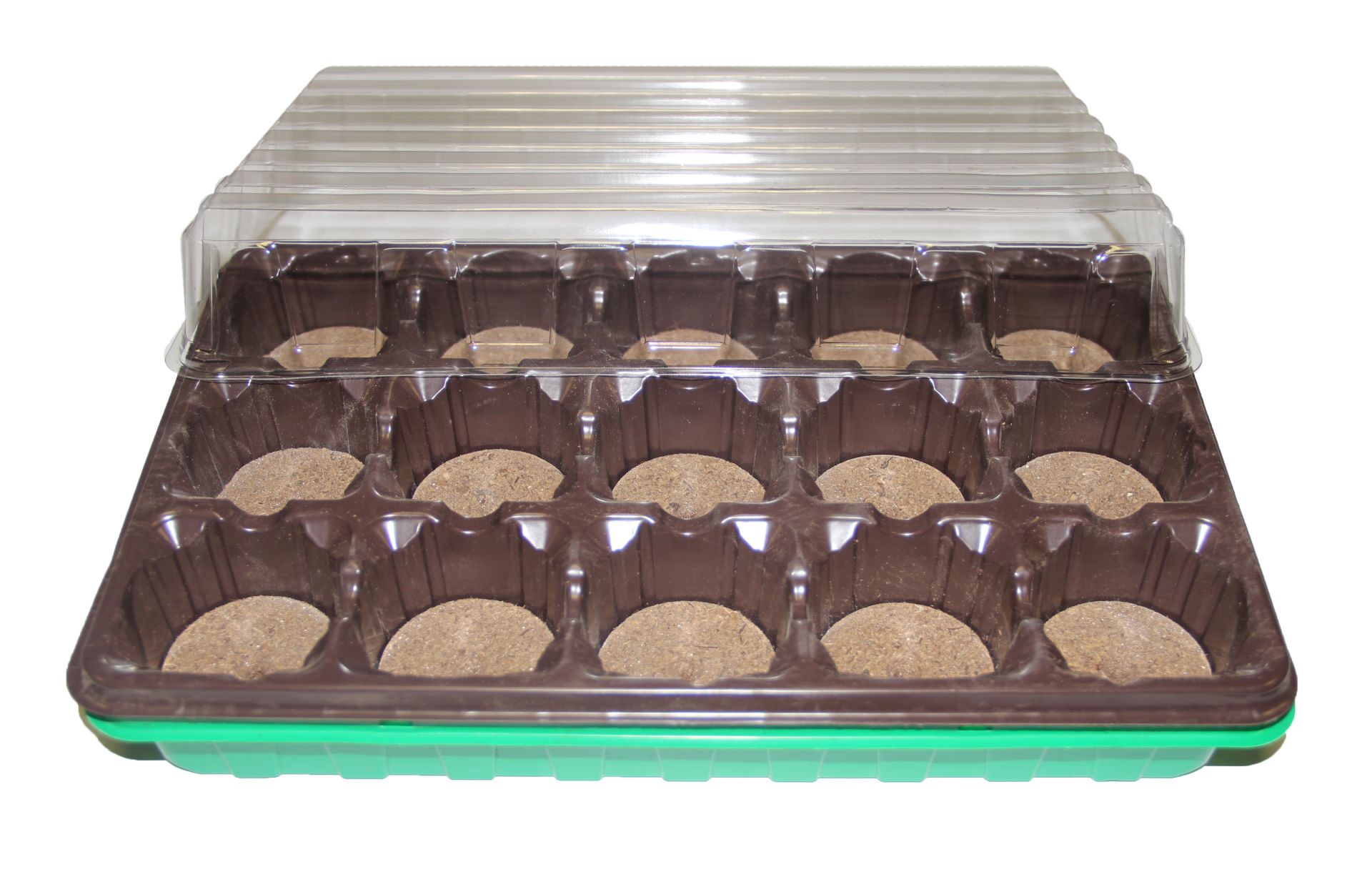 Минипарник для выращивания рассады с торфяными таблетками 55мм. + крышка (15 таблеток  (диам.55мм) + кассета + лоток).