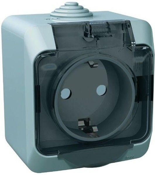 Розетка 1-местная Этюд ОП з/к шторки IP44 серый с крышкой РА16-044с Schneider Electric 